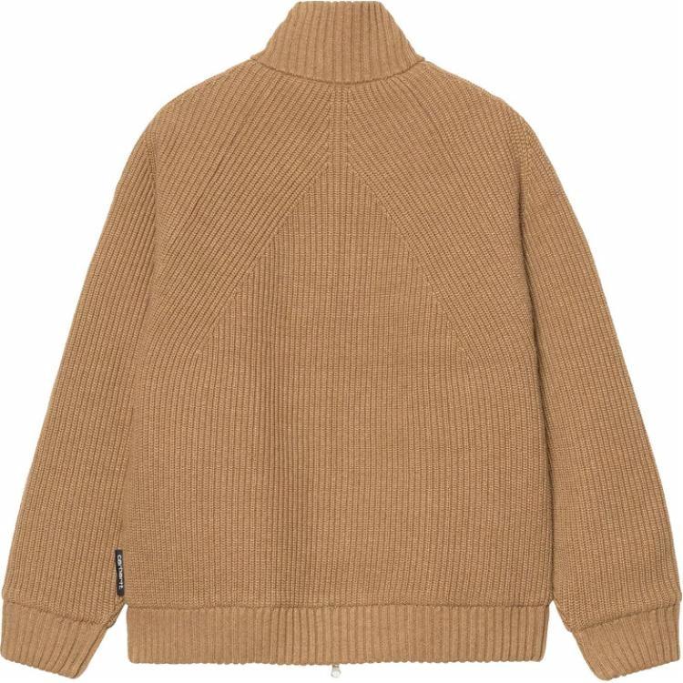 Carhartt o'chiruvchi tekis rangli stendli yoqa fermuarli uzun yengli trikotaj ko'ylagi erkaklar jigarrang