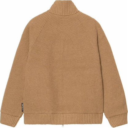 Carhartt o'chiruvchi tekis rangli stendli yoqa fermuarli uzun yengli trikotaj ko'ylagi erkaklar jigarrang