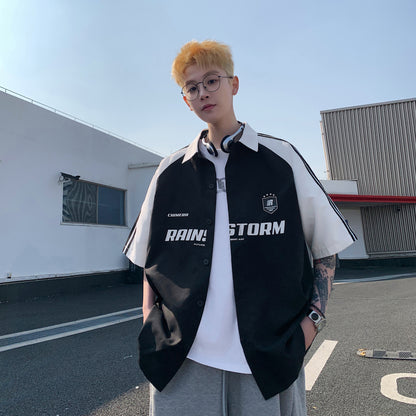 Paddy Julia Amerika ko'cha yo'l-yo'l harflari lapel kiritilgan yelka bo'sh tasodifiy sayohat qisqa yengli ko'ylak erkaklar va ayollar bir xil