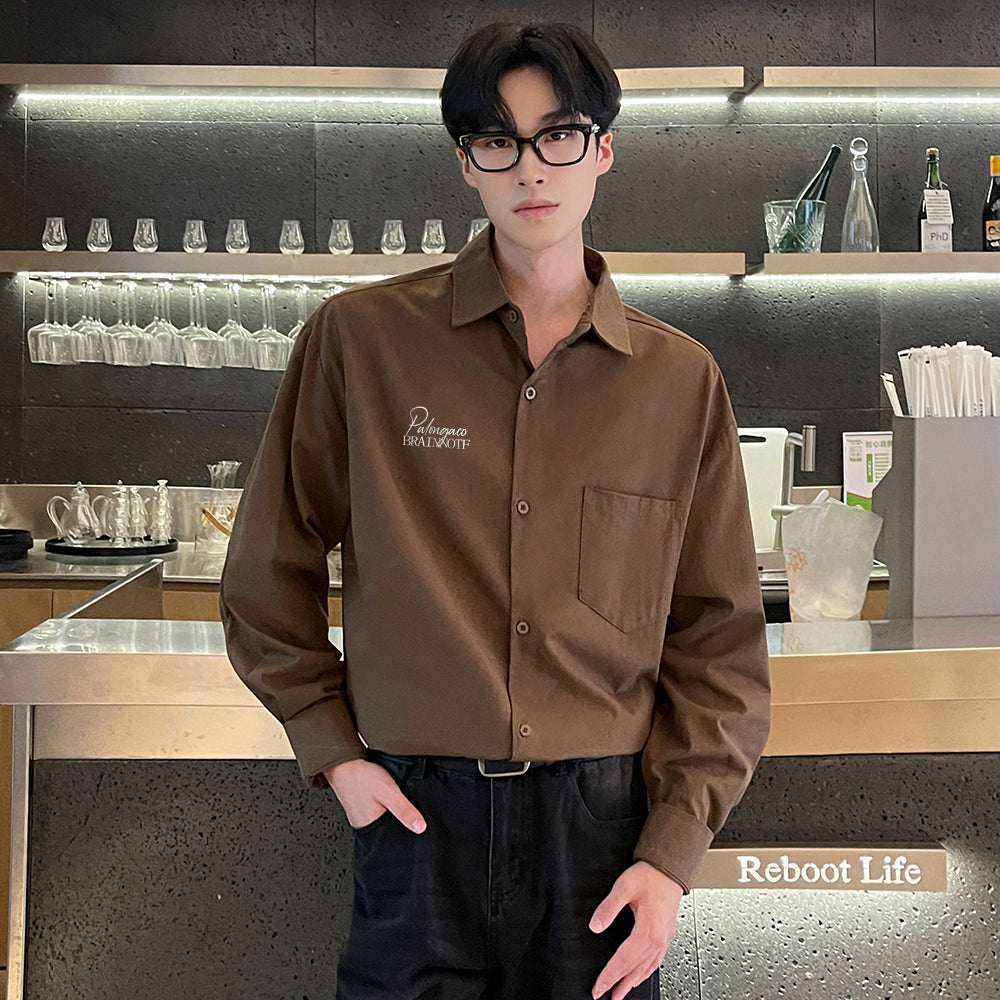 Pal ongaco pal ongaco Amerika retro yuqori ko'cha oddiy harflar logotipi bosma bir rangli trend bo'sh universal dangasa tuyg'u qulay paxta uzun yengli ko'ylak erkaklar va ayollar modellari bilan