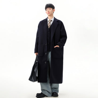 FC Barcelona koreys dangasa uslubidagi asosiy uzun cho'ntakli issiq ko'ylagi uzun yengli lapel ikki qismli qulay moda katta sezgi trendi tasodifiy palto bir xil paragrafli erkaklar va ayollar