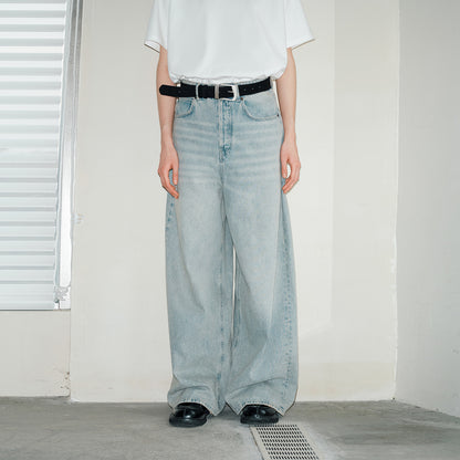 Lilbetter vintage eski osmon ko'k yuvilgan, keng oyoqli erkin yirtilgan jinsi shimlar ochiq ko'k