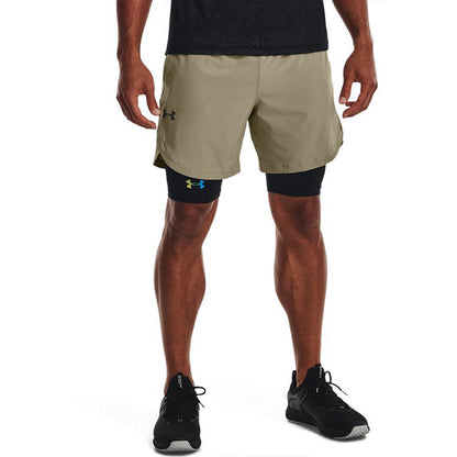Under armour ss22 stretch solid logo tie breathable athletic training shorts men's khaki