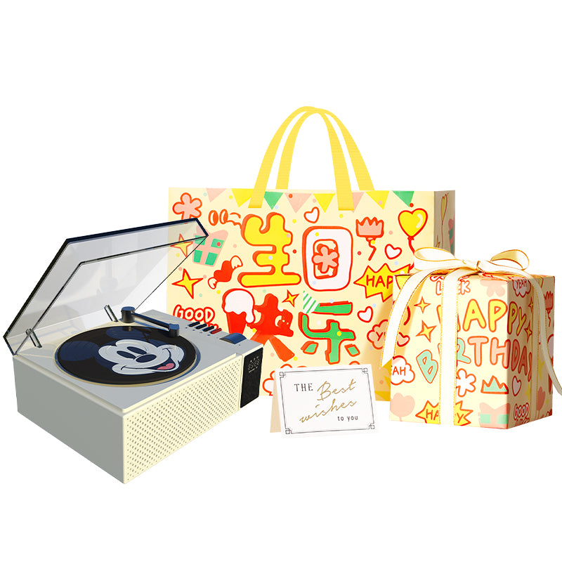 Disney retro vinil bluetooth dinamiki Hifi ovoz sifati led atrof-muhit yorug'ligi aylanadigan rekord ofis uyi aqlli AI soati ijodiy multfilm uslubidagi sovg'a to'plami