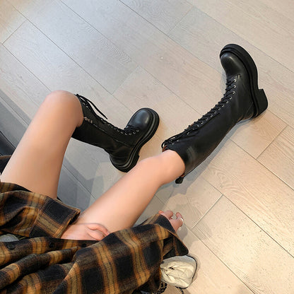 Balletcat cowhide rub colour knight boots vintage niche design casual comfort tall boots 6cm women's