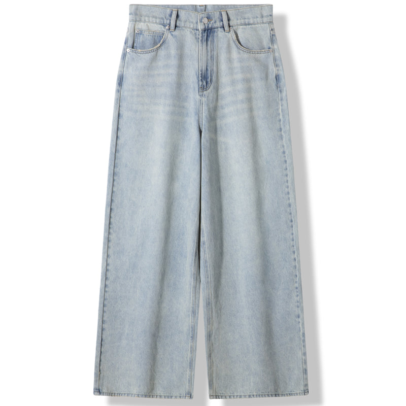 Lilbetter vintage eski osmon ko'k yuvilgan, keng oyoqli erkin yirtilgan jinsi shimlar ochiq ko'k