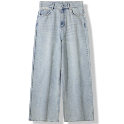 Lilbetter vintage eski osmon ko'k yuvilgan, keng oyoqli erkin yirtilgan jinsi shimlar ochiq ko'k