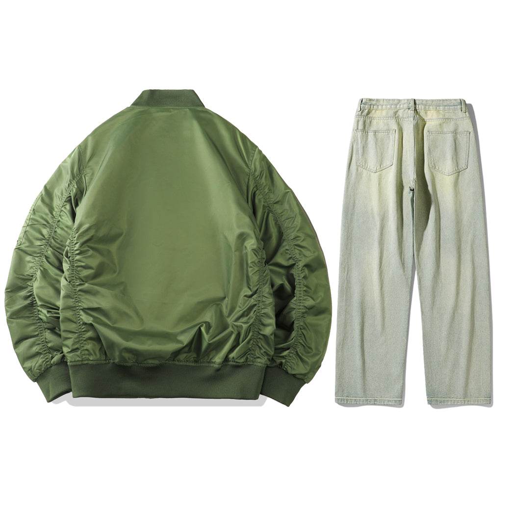 Антиофис гонконг стиль куртка с свободными широкими ногами джинсы повседневная работа поездка костюм городской новый молодежный простой и удобный с хорошим набором одежды осень и зима мужские модели - Boxette Shop