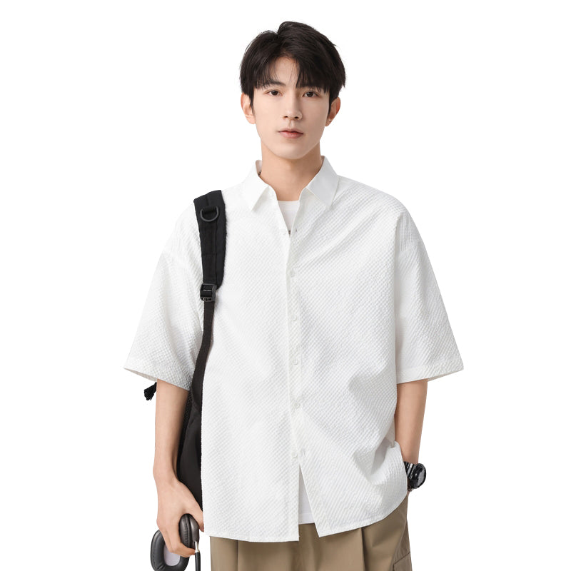 Igoi Amerika tekis rangli oddiy asosiy modellar bo'shashgan yagona ko'krakli teksturali yelkada erkin his qiluvchi oddiy yuzta tekis kalta yengli ko'ylaklar bir xil modeldagi erkaklar va ayollar