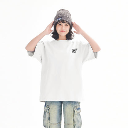 Pal ongaco amerikalik gangster chiroyli shark harflari bosma sayohat universal niche genderless tide bo'sh ekipaj bo'yinli qisqa yengli futbolka erkaklar va ayollar bir xil