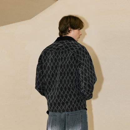 Lilbetter Retro Geometrik Teksturali Jakkard Lapel Daniy Ko'ylagi Erkaklar Qora