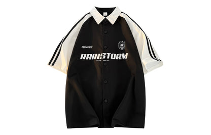 Paddy Julia Amerika ko'cha yo'l-yo'l harflari lapel kiritilgan yelka bo'sh tasodifiy sayohat qisqa yengli ko'ylak erkaklar va ayollar bir xil