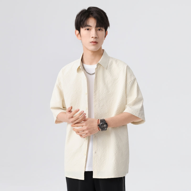 Igoi Amerika tekis rangli oddiy asosiy modellar bo'shashgan yagona ko'krakli teksturali yelkada erkin his qiluvchi oddiy yuzta tekis kalta yengli ko'ylaklar bir xil modeldagi erkaklar va ayollar