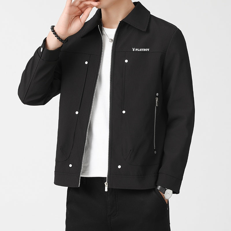 Playboy mikro teksturali metall dekorativ lapel erkaklar ko'ylagi