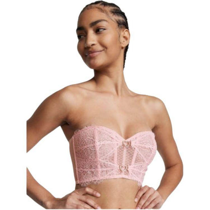 Victoria's secret victoria's secret pure colour removable straps lace mesh shapewear fishbone bra women's pink - Boxette Shop