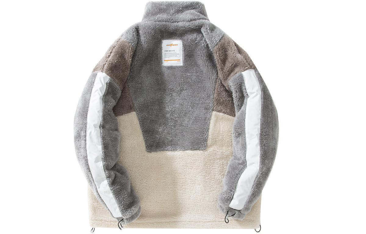 Golfkross ish kiyimi cho'ntaklari bir-biriga bog'langan to'qnashuv rangli qo'zichoq juni harflari yorlig'i qalinlashgan yoqa bo'sh paxta ko'ylagi bir xil narsali erkaklar va ayollar