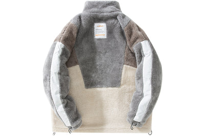 Golfkross ish kiyimi cho'ntaklari bir-biriga bog'langan to'qnashuv rangli qo'zichoq juni harflari yorlig'i qalinlashgan yoqa bo'sh paxta ko'ylagi bir xil narsali erkaklar va ayollar