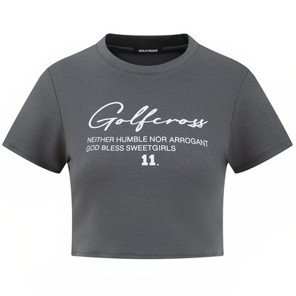 Golfcross shirin salqin ziravorlar qiz uslubi oddiy asosiy ko'p harfli logotipli bosma elkali qisqa yengli pullover yumaloq bo'yinli qisqa yengli yarim yengli ayollar futbolkasi