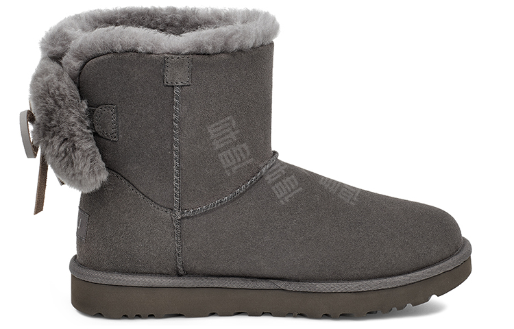 Ugg classic double bow mini замшевые теплые износостойкие нескользящие сапоги с двойным бантом, подбитые короткой трубкой, женские угольно-серые