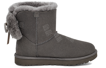 Ugg classic double bow mini замшевые теплые износостойкие нескользящие сапоги с двойным бантом, подбитые короткой трубкой, женские угольно-серые