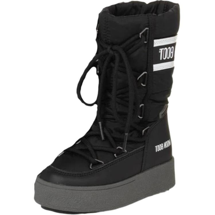 Moon boot leather fabric round toe lace up high top kid's boots black kid's