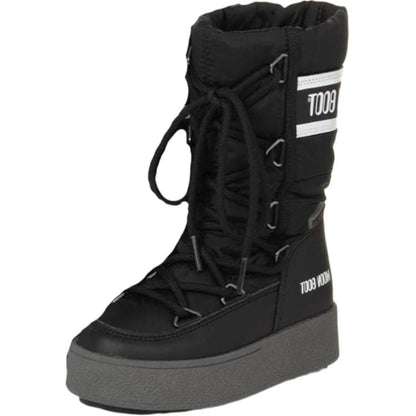 Moon boot leather fabric round toe lace up high top kid's boots black kid's