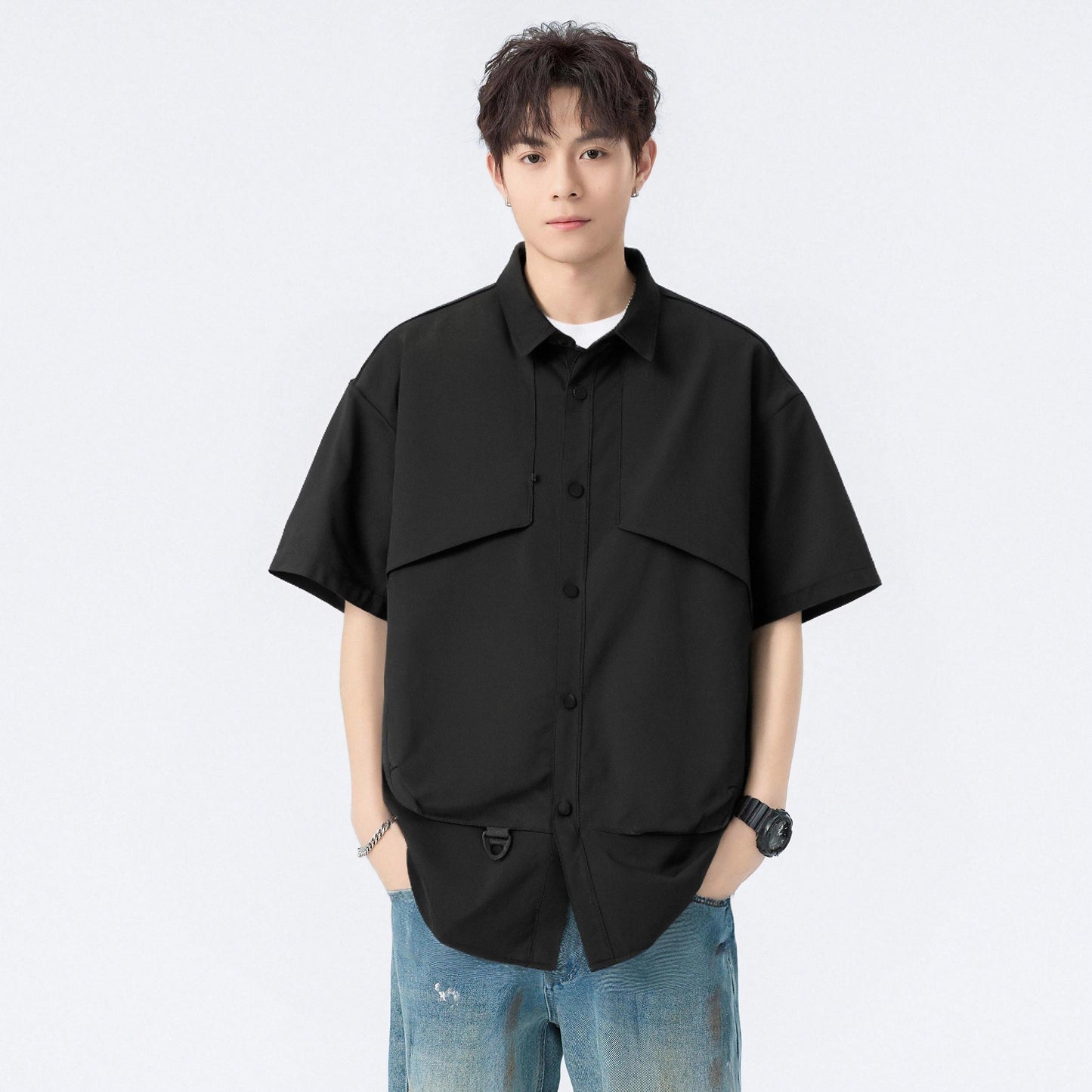 Paddy Julia Amerika yuqori ko'cha konstruktiv dizayn lapel bo'sh tasodifiy kundalik qatnov katta gangster o'zini kelishgan qulay, ko'p qirrali qisqa yengli ko'ylak modellari bilan erkaklar va ayollar