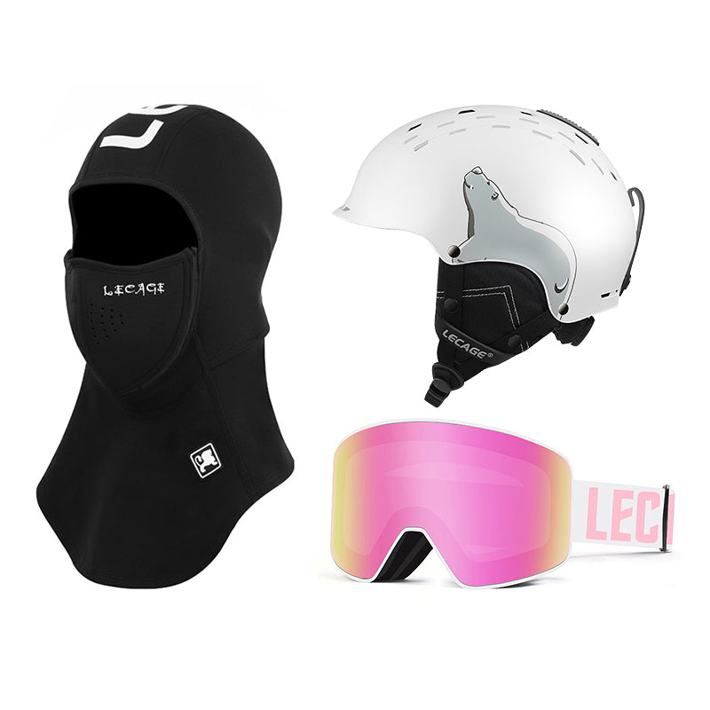 Lecage lecage ветрозащитный анти-туман магнитный снег очки теплая маска сочетание abs безопасности аварии лыжный шлем