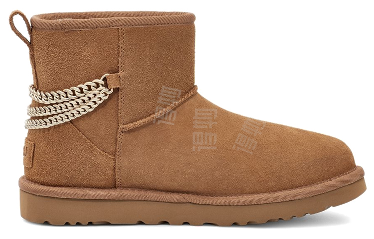 Ugg classic mini chains овчина теплый носить амортизации противоскользящие мягкие короткие сапоги снег женские каштановые