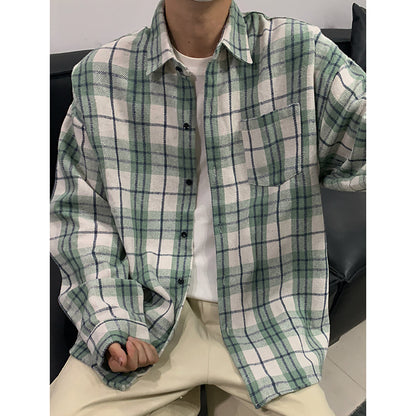 Hvga vintage plaid miu bo'limi yuqori intellektual ma'noda dangasa bo'shashmasdan uzun yengli plaid hit rangli dizayn ma'nosi shaxsiyat ijodiy moda aseksual katta ma'noda vintage oddiy qulay lapel ko'ylak erkaklar va ayollar teng