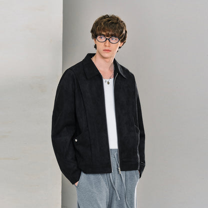 Lilbetter sun'iy zamsh bo'sh barglari bo'lingan dizayn stiletto shakli trend oddiy ko'p qirrali kalta blazer ko'ylagi erkaklar qora