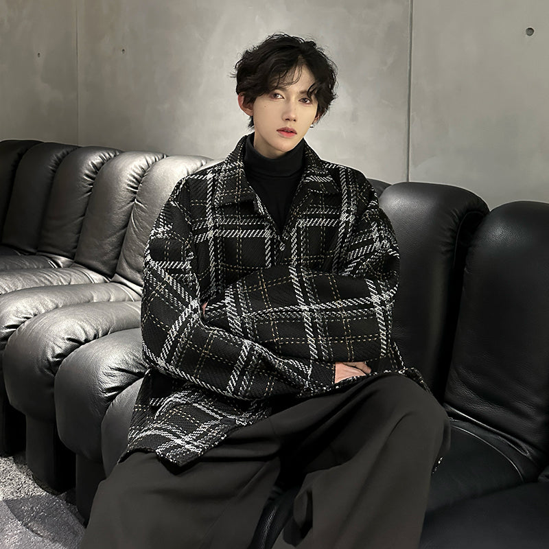 Awao Amerika baland ko'cha tvidli o'rta uzunlikdagi ko'ylagi koreyscha qishki bo'sh tvid juftlik qalin issiq qulay trendli to'da chiroyli palto bir xil modeldagi erkaklar va ayollar