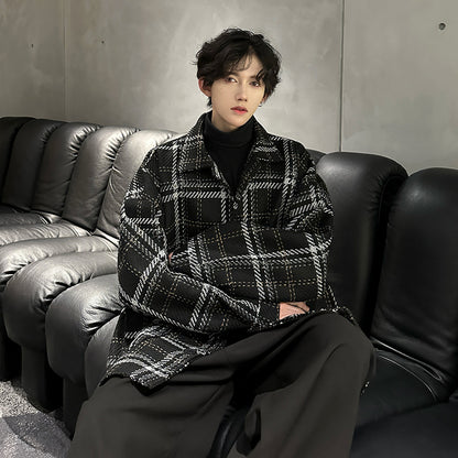 Awao Amerika baland ko'cha tvidli o'rta uzunlikdagi ko'ylagi koreyscha qishki bo'sh tvid juftlik qalin issiq qulay trendli to'da chiroyli palto bir xil modeldagi erkaklar va ayollar