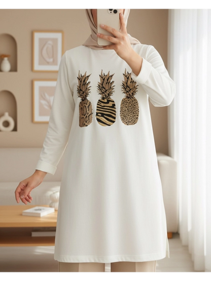 Ananas naqshli Podyum ayollar tunikasi