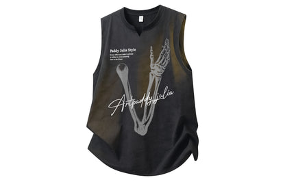 Paddy Julia Amerika oddiy oddiy ko'p qirrali tendentsiya yumaloq bo'yinli suyak harfli bosma logotip tetiklantiruvchi nafas oladigan yengsiz yelek modellari bilan erkaklar va ayollar