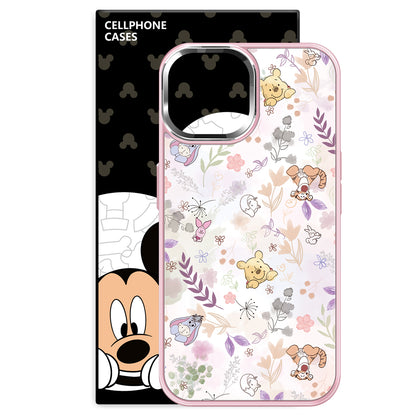 Disney ABS+Kompyuter materiali metall bo'yoq oyna himoyasi muzli shisha Yoqimli toka Puf ayiq gul seriyali bosma telefon sumkasi Apple/Apple 16Pro Max/Plus/iPhone15/14/13Pro multfilm animatsiyasi
