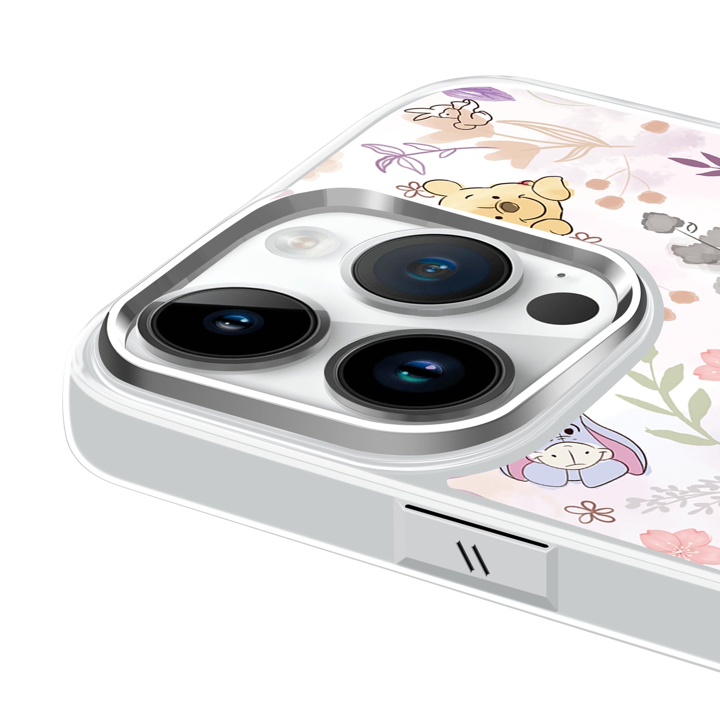 Disney ABS+Kompyuter materiali metall bo'yoq oyna himoyasi muzli shisha Yoqimli toka Puf ayiq gul seriyali bosma telefon sumkasi Apple/Apple 16Pro Max/Plus/iPhone15/14/13Pro multfilm animatsiyasi