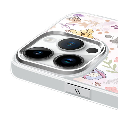 Disney ABS+Kompyuter materiali metall bo'yoq oyna himoyasi muzli shisha Yoqimli toka Puf ayiq gul seriyali bosma telefon sumkasi Apple/Apple 16Pro Max/Plus/iPhone15/14/13Pro multfilm animatsiyasi