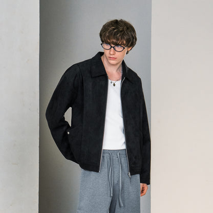 Lilbetter sun'iy zamsh bo'sh barglari bo'lingan dizayn stiletto shakli trend oddiy ko'p qirrali kalta blazer ko'ylagi erkaklar qora