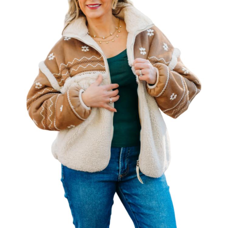 Ugg colour block collar zip long sleeve jacket women's chestnut