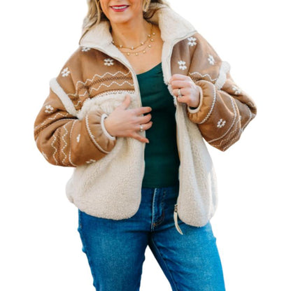 Ugg colour block collar zip long sleeve jacket women's chestnut