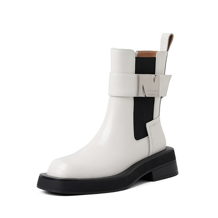 Balletcat cow leather personalised trend metal buckle fashion short boots 6cm women's