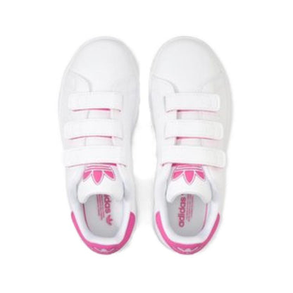 Adidas originals stan smith cf удобные и простые противоскользящие и износостойкие детские бордшорты с низким верхом бело-розовые средние и маленькие дети