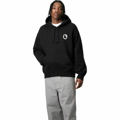 Carhartt wip fw24 qalpoqli jozibali terli bo'sh orqa naqshli bosma qalpoqli uzun yengi pullover kozok uniseks qora