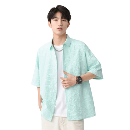 Igoi Amerika tekis rangli oddiy asosiy modellar bo'shashgan yagona ko'krakli teksturali yelkada erkin his qiluvchi oddiy yuzta tekis kalta yengli ko'ylaklar bir xil modeldagi erkaklar va ayollar