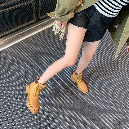 Balletcat воловьей кожи шнуровка рабочая одежда модные личности высота увеличить удобные модные тенденции сто теплый короткий мартин сапоги 5 см женщина