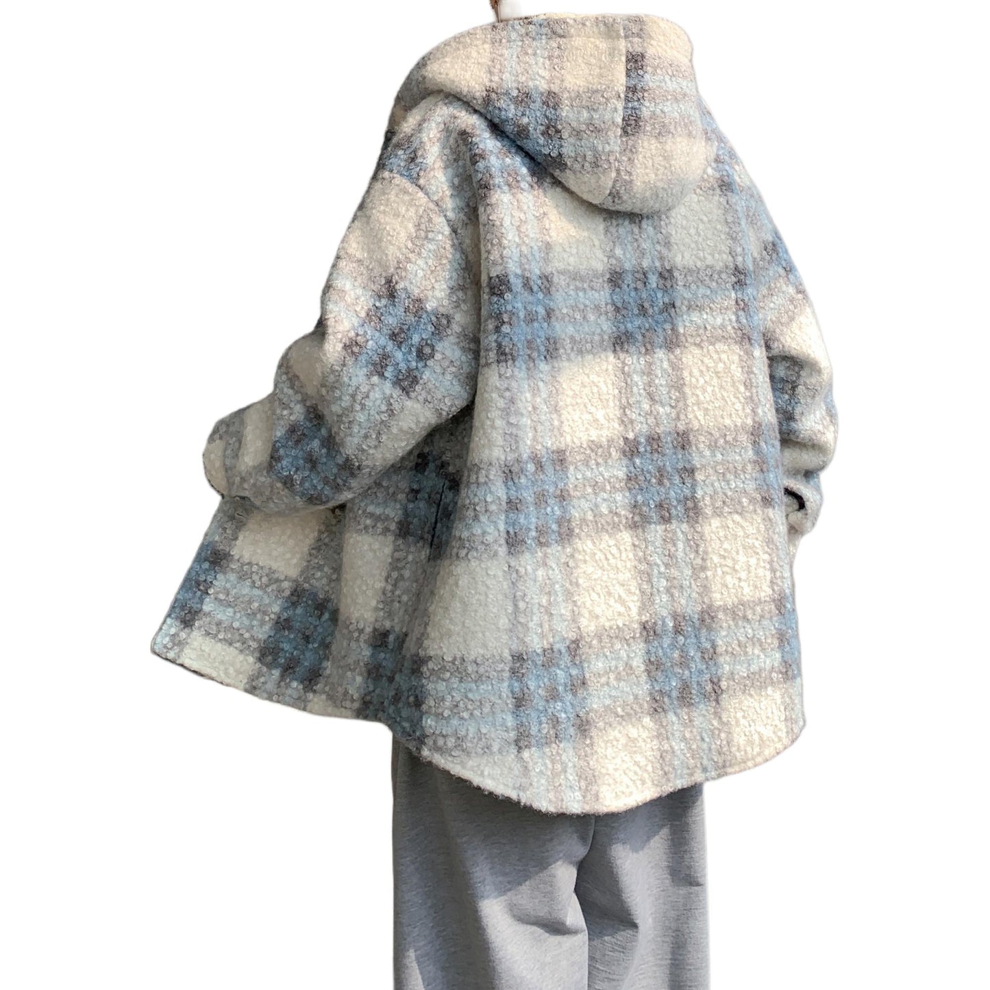 Hvga ochilgan yelka Amerika retro yostiqli qalinlashgan shilimshiq flanel chiziqli kurtka kardigan kundalik qulay koreys kiyimi kaputli kichik shannon palto kuz va qish trendi bo'sh premium tuyg'u qalin tozalik shamol baxmal hislar