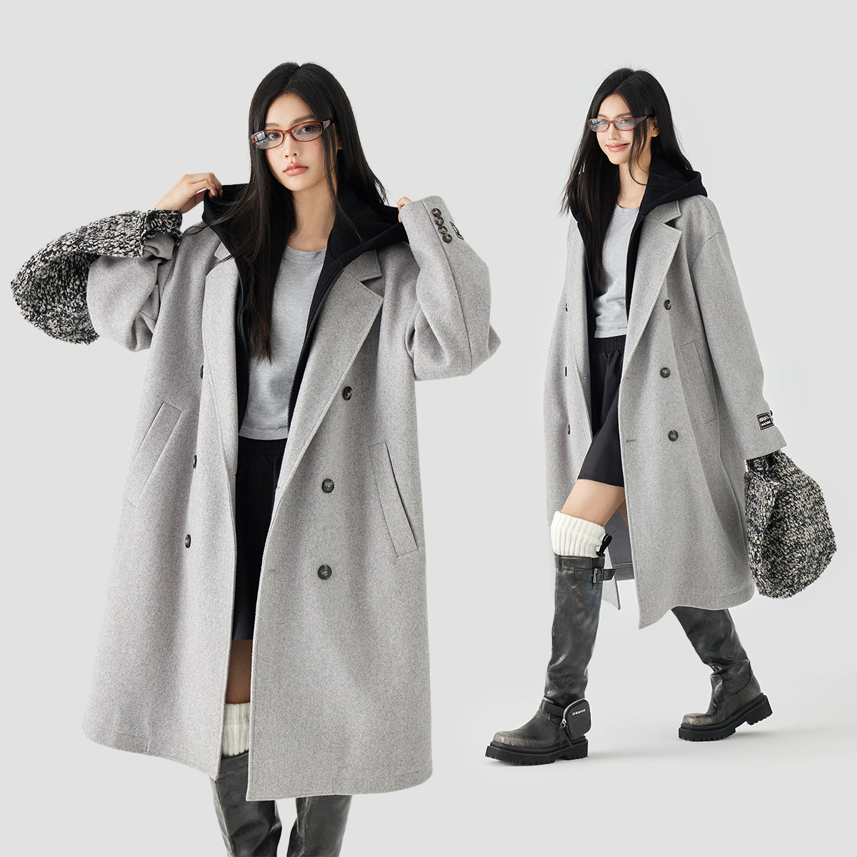 Mpux bir xil modeldagi soxta ikki qismli ikki ko'krak qafasi bo'shashgan oddiy tvid ko'ylagi