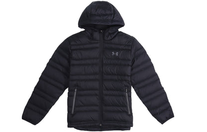 Under armour andromeda теплый водонепроницаемый тренировки сплошной цвет спортивный капюшон пуховик зимний мужской черный