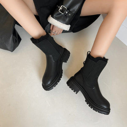 Balletcat мягкие утолщенные простой моды повседневной универсальный темперамент случайный дизайн чувство атмосферы чувство модной моды коммутирующих открытый износостойкие нескользящие удобные высота увеличить короткие сапоги женские